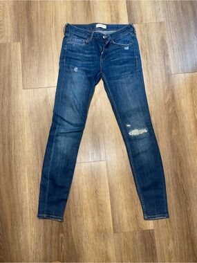 Zara Dark Wash Distressed Skinny Jeans - Blue